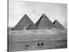 Pyramids and Three Riders on Camels Photograph - Egypt-Lantern Press-Stretched Canvas