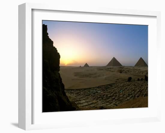 Pyramids at Giza, Menkaure, Khufu, Khafre, Egypt-Kenneth Garrett-Framed Premium Photographic Print