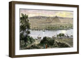 Pyramids at Gizeh, with Dhows on the Nile River in Egypt-null-Framed Giclee Print