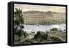 Pyramids at Gizeh, with Dhows on the Nile River in Egypt-null-Framed Stretched Canvas
