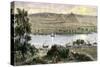 Pyramids at Gizeh, with Dhows on the Nile River in Egypt-null-Stretched Canvas