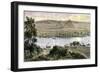 Pyramids at Gizeh, with Dhows on the Nile River in Egypt-null-Framed Premium Giclee Print