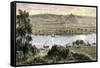 Pyramids at Gizeh, with Dhows on the Nile River in Egypt-null-Framed Stretched Canvas