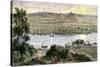 Pyramids at Gizeh, with Dhows on the Nile River in Egypt-null-Stretched Canvas