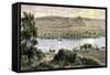 Pyramids at Gizeh, with Dhows on the Nile River in Egypt-null-Framed Stretched Canvas