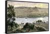 Pyramids at Gizeh, with Dhows on the Nile River in Egypt-null-Framed Stretched Canvas