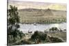 Pyramids at Gizeh, with Dhows on the Nile River in Egypt-null-Stretched Canvas