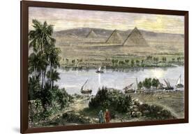 Pyramids at Gizeh, with Dhows on the Nile River in Egypt-null-Framed Giclee Print