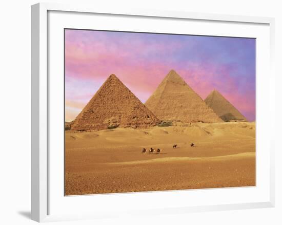 Pyramids at Sunset, Giza, Cairo, Egypt-Miva Stock-Framed Photographic Print