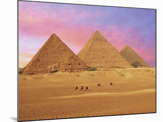 Pyramids at Sunset, Giza, Cairo, Egypt-Miva Stock-Mounted Photographic Print