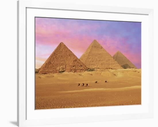 Pyramids at Sunset, Giza, Cairo, Egypt-Miva Stock-Framed Photographic Print