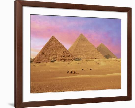 Pyramids at Sunset, Giza, Cairo, Egypt-Miva Stock-Framed Photographic Print