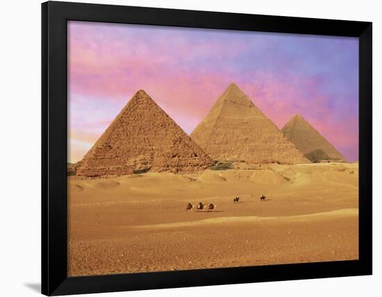 Pyramids at Sunset, Giza, Cairo, Egypt-Miva Stock-Framed Photographic Print