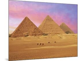 Pyramids at Sunset, Giza, Cairo, Egypt-Miva Stock-Mounted Photographic Print