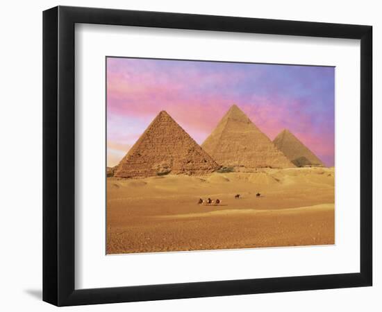 Pyramids at Sunset, Giza, Cairo, Egypt-Miva Stock-Framed Photographic Print