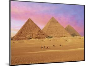 Pyramids at Sunset, Giza, Cairo, Egypt-Miva Stock-Mounted Photographic Print