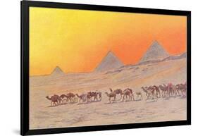 Pyramids, Camels, Egypt-null-Framed Art Print