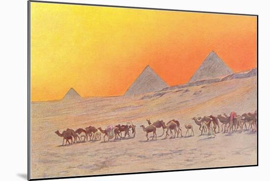 Pyramids, Camels, Egypt-null-Mounted Art Print