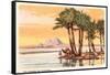 Pyramids from across the Nile, Palms, Camels, Egypt-null-Framed Stretched Canvas