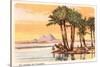 Pyramids from across the Nile, Palms, Camels, Egypt-null-Stretched Canvas