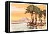 Pyramids from across the Nile, Palms, Camels, Egypt-null-Framed Stretched Canvas