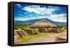 Pyramids of the Sun and Moon on the Avenue of the Dead, Teotihuacan Ancient Historic Cultural City,-Anna Omelchenko-Framed Stretched Canvas