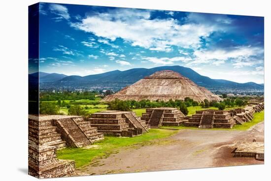 Pyramids of the Sun and Moon on the Avenue of the Dead, Teotihuacan Ancient Historic Cultural City,-Anna Omelchenko-Stretched Canvas