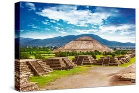 Pyramids of the Sun and Moon on the Avenue of the Dead, Teotihuacan Ancient Historic Cultural City,-Anna Omelchenko-Stretched Canvas