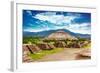 Pyramids of the Sun and Moon on the Avenue of the Dead, Teotihuacan Ancient Historic Cultural City,-Anna Omelchenko-Framed Photographic Print