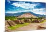 Pyramids of the Sun and Moon on the Avenue of the Dead, Teotihuacan Ancient Historic Cultural City,-Anna Omelchenko-Mounted Photographic Print