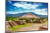 Pyramids of the Sun and Moon on the Avenue of the Dead, Teotihuacan Ancient Historic Cultural City,-Anna Omelchenko-Mounted Photographic Print