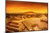 Pyramids of the Sun and Moon on the Avenue of the Dead, Teotihuacan Ancient Historic Cultural City,-Anna Omelchenko-Mounted Photographic Print