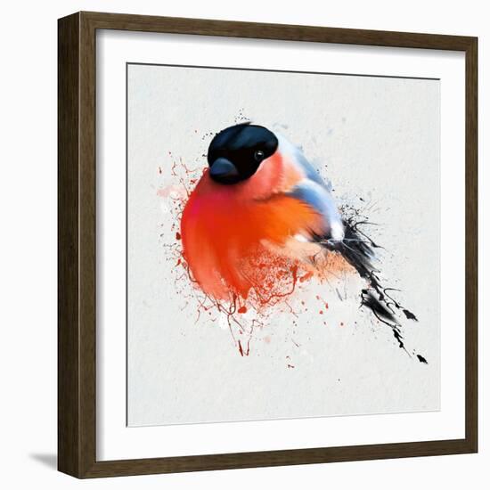 Pyrrhula. A Vivid Illustration of Bullfinch, close Up, with Elements of the Sketch and Spray Paint,-Pacrovka-Framed Art Print