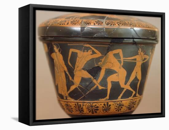 Pyxis with Athletes in the Gym, Red-Figure Pottery, from Cerveteri-null-Framed Stretched Canvas