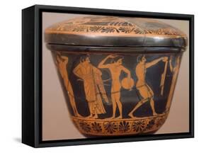 Pyxis with Athletes Performing Discus and Other Disciplines. Red-Figure Pottery, from Cerveteri-null-Framed Stretched Canvas