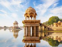 Indian Landmarks - Gadi Sagar Temple on Gadisar Lake - Jaisalmer, Rajasthan-pzAxe-Framed Stretched Canvas