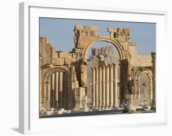 Qala'At Ibn Maan Castle Seen Through Monumental Arch, Archaelogical Ruins, Palmyra, Syria-Christian Kober-Framed Photographic Print