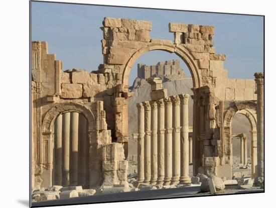 Qala'At Ibn Maan Castle Seen Through Monumental Arch, Archaelogical Ruins, Palmyra, Syria-Christian Kober-Mounted Photographic Print