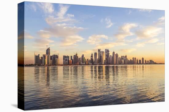 Qatar, Doha. Cityscape at Sunrise from the Corniche-Matteo Colombo-Stretched Canvas