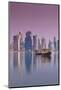 Qatar, Doha, Dhows on Doha Bay with West Bay Skyscrapers, Dawn-Walter Bibikow-Mounted Photographic Print