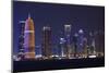Qatar, Doha, Doha Bay, West Bay Skyscrapers, Dusk, with Burj Qatar Tower-Walter Bibikow-Mounted Photographic Print