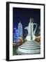 Qatar, Doha, Doha Bay, West Bay Skyscrapers, Dusk, with Large Coffeepot Sculpture-Walter Bibikow-Framed Photographic Print