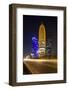 Qatar, Doha, Doha Bay, West Bay Skyscrapers Dusk, with World Trade Center , Gold-Walter Bibikow-Framed Photographic Print