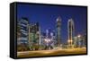 Qatar, Doha, Doha Bay, West Bay Skyscrapers, Dusk-Walter Bibikow-Framed Stretched Canvas