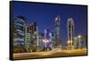 Qatar, Doha, Doha Bay, West Bay Skyscrapers, Dusk-Walter Bibikow-Framed Stretched Canvas