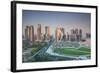 Qatar, Doha, Doha Bay, West Bay Skyscrapers, Elevated View, Dawn-Walter Bibikow-Framed Photographic Print