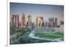 Qatar, Doha, Doha Bay, West Bay Skyscrapers, Elevated View, Dawn-Walter Bibikow-Framed Photographic Print