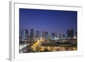 Qatar, Doha, Doha Bay, West Bay Skyscrapers, Elevated View, Dusk-Walter Bibikow-Framed Photographic Print