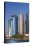 Qatar, Doha, Doha Bay, West Bay Skyscrapers with World Trade Center and Burj Qatar-Walter Bibikow-Stretched Canvas