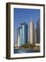 Qatar, Doha, Doha Bay, West Bay Skyscrapers with World Trade Center and Burj Qatar-Walter Bibikow-Framed Photographic Print